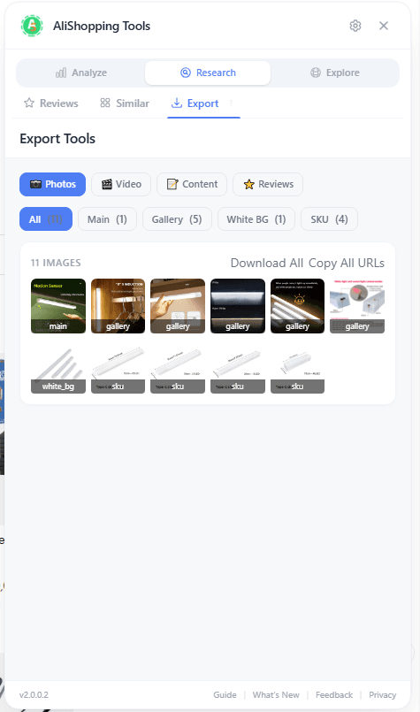One-click product data export