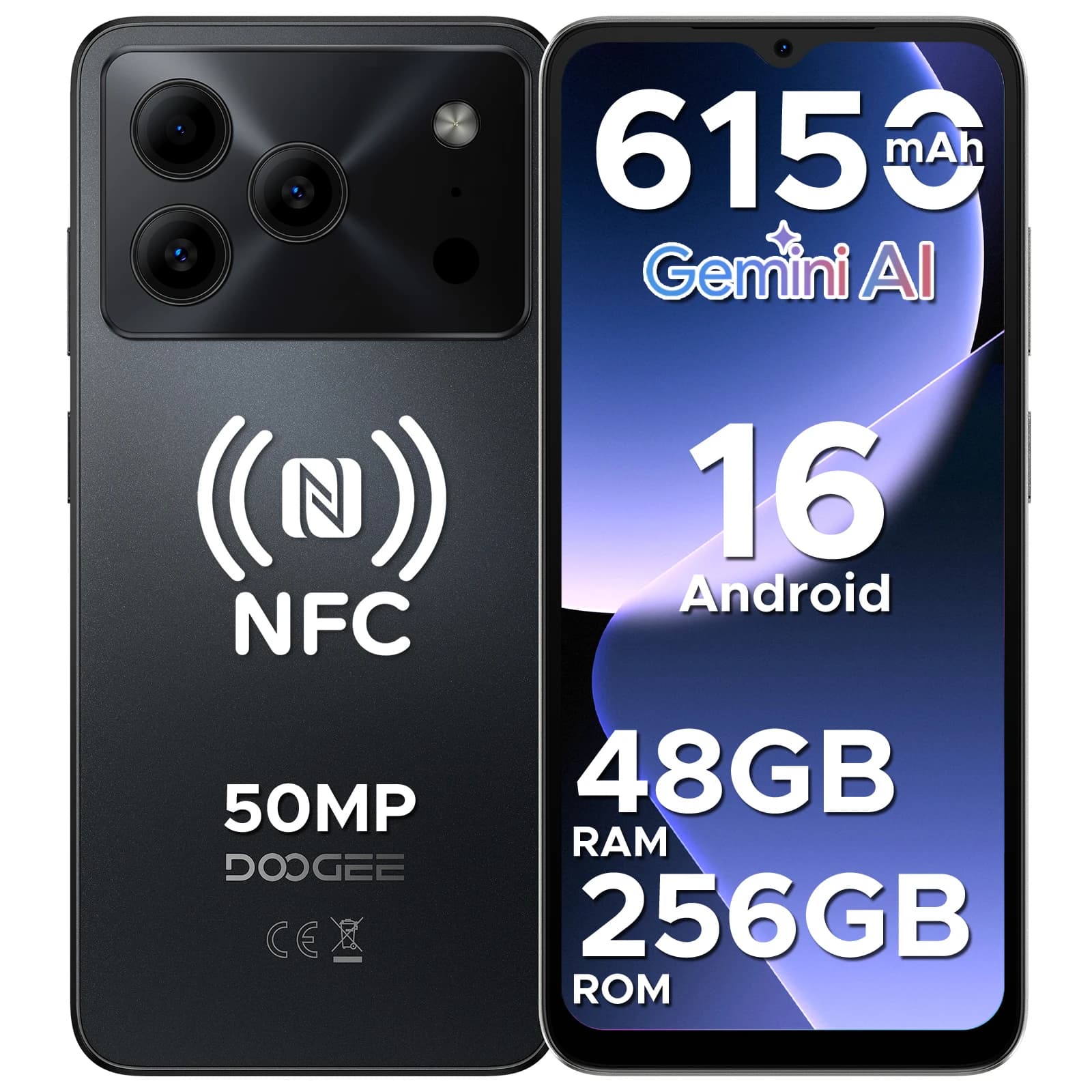 DOOGEE Note56 Plus Smartphone 6.56" Screen 6150mAh Battery 48GB RAM(6GB+ 42GB) 256GB ROM 50MP Camera Android 16 Mobile Phone
