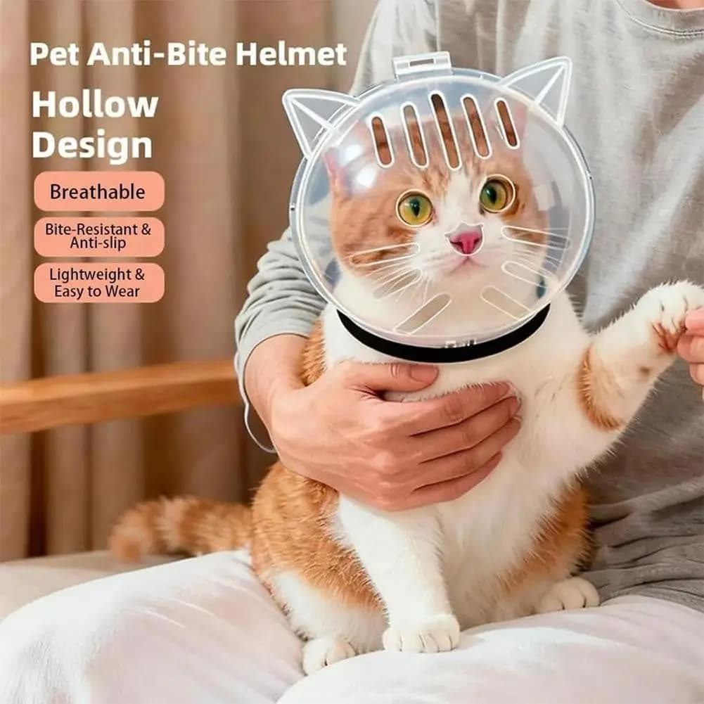 Cat Space Helmet for Grooming Breathable Anti Bite Muzzle Clear Headcover for Pet Nail Clipping Shower Bath Small Dogs Kitten