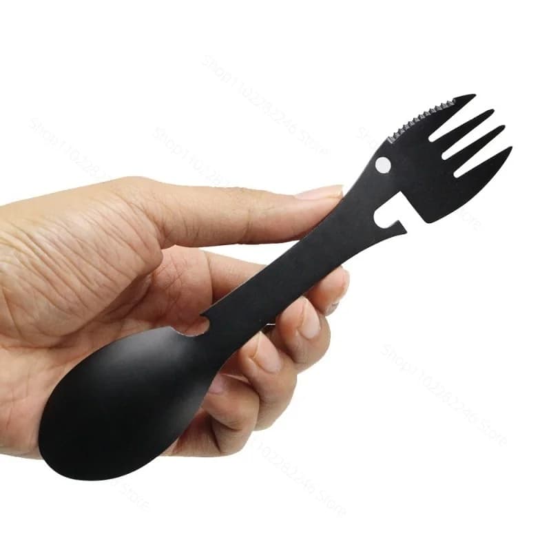 2026 New Camping Utensils Set Stainless Steel Outdoor Survival Gear 5 in 1 Tableware Travel Hiking Cutlery Fork Spoon Opener