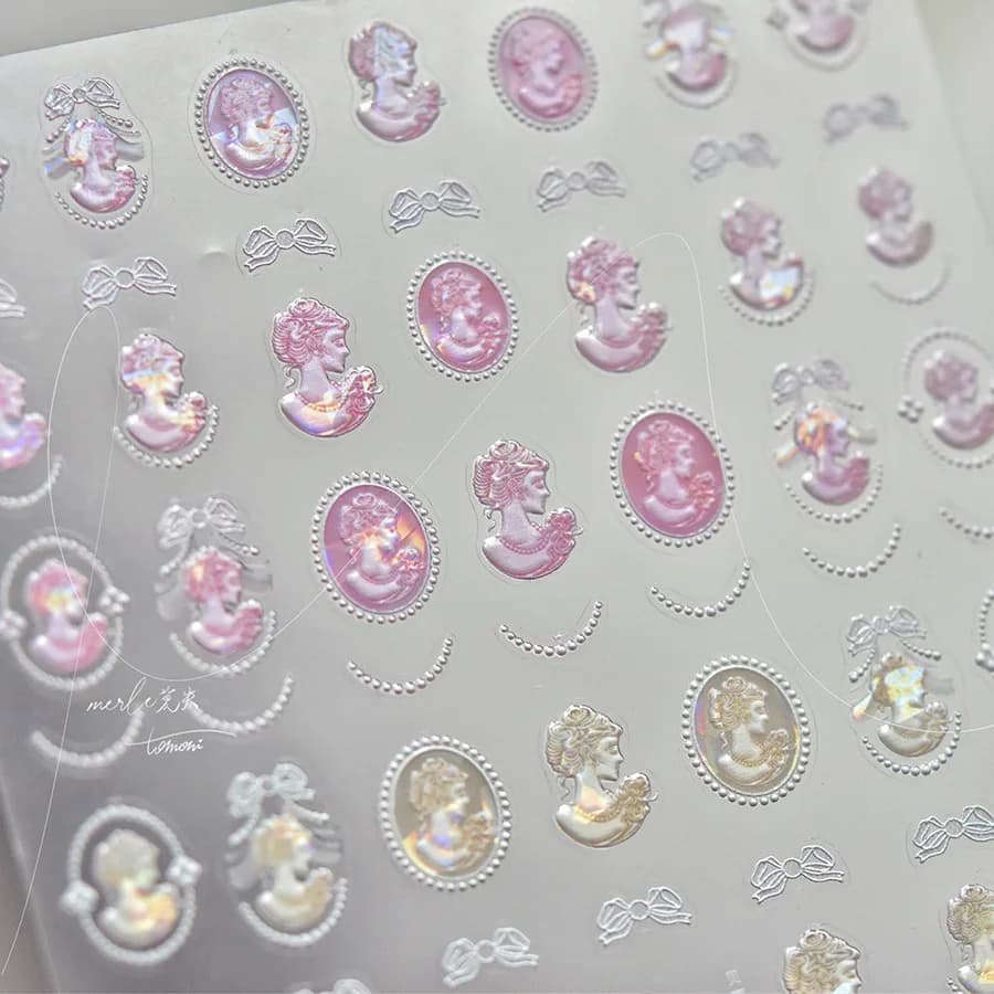 1pcs 5D Japanese Profile Picture Nail Art Stickers Kawaii Glitter Shell Relief Nail Decorations Adhesive Decals DIY Accessories