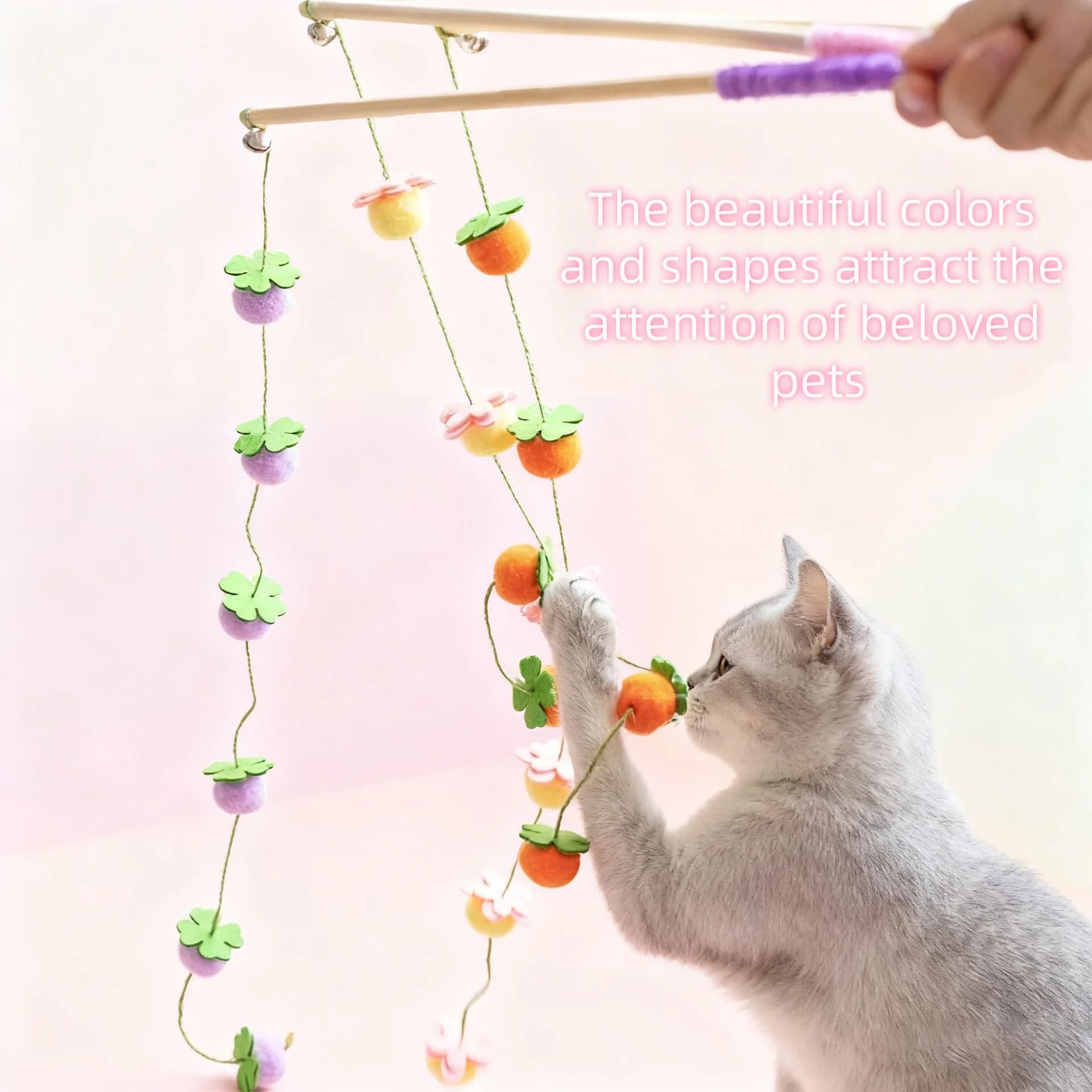 New fruitful tomato bell wooden handle cat teaser felt persimmon self-happy boredom relief cat teaser pet toy