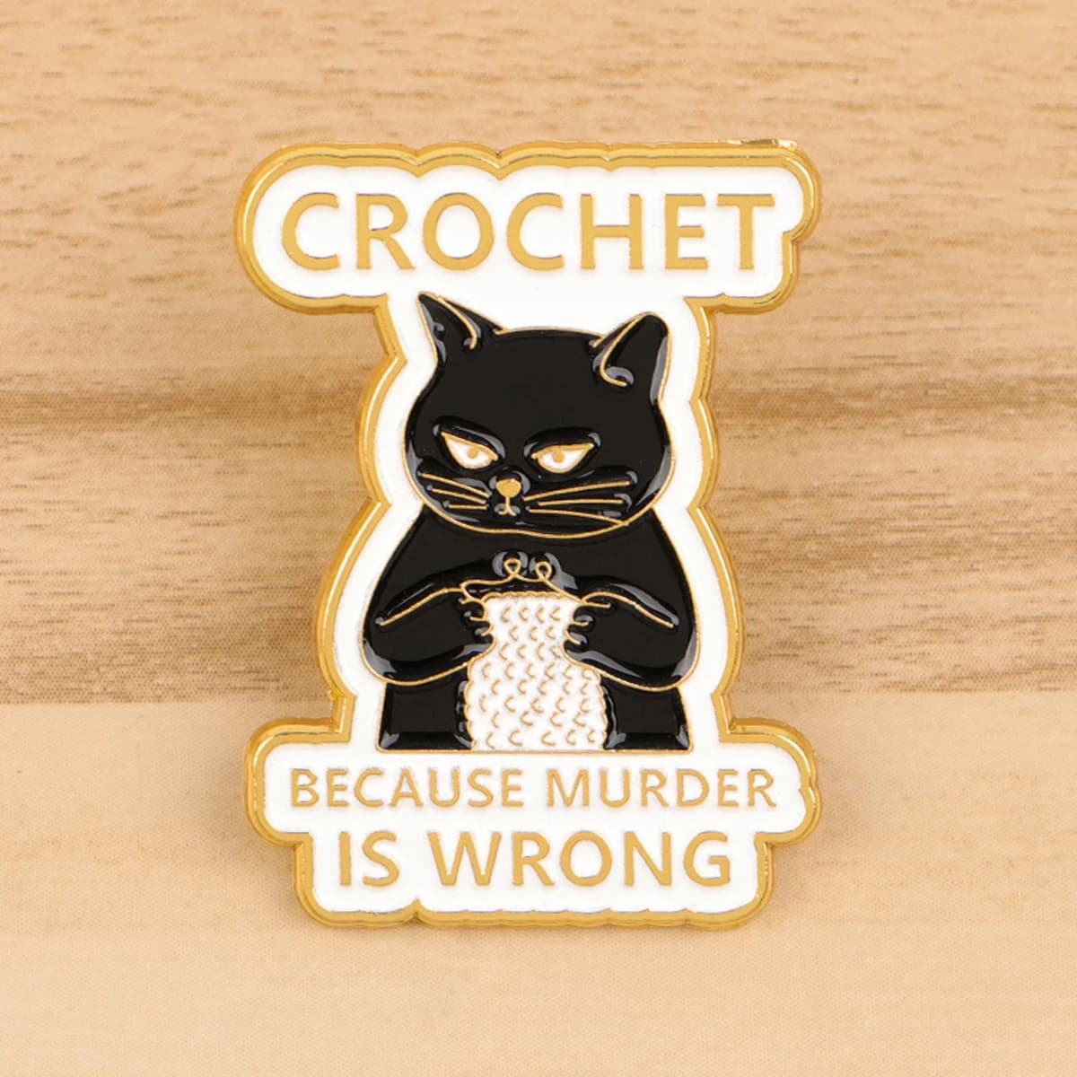 Cartoon Black Cat Crochet Enamel Pin Animal Badges on Backpack Brooches for Women Metal Lapel Pins Cosplay Accessories Toys Gift