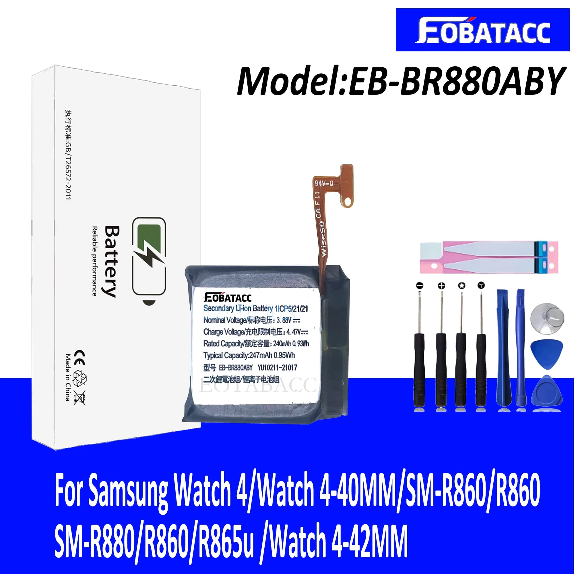 2026 Years Battery EB-BR880ABY For Galaxy Watch 4 40mm/42mm  R865U EB-BR890ABY For Galaxy Watch 4 44mm/46mm R870 SM-R875U + Tool
