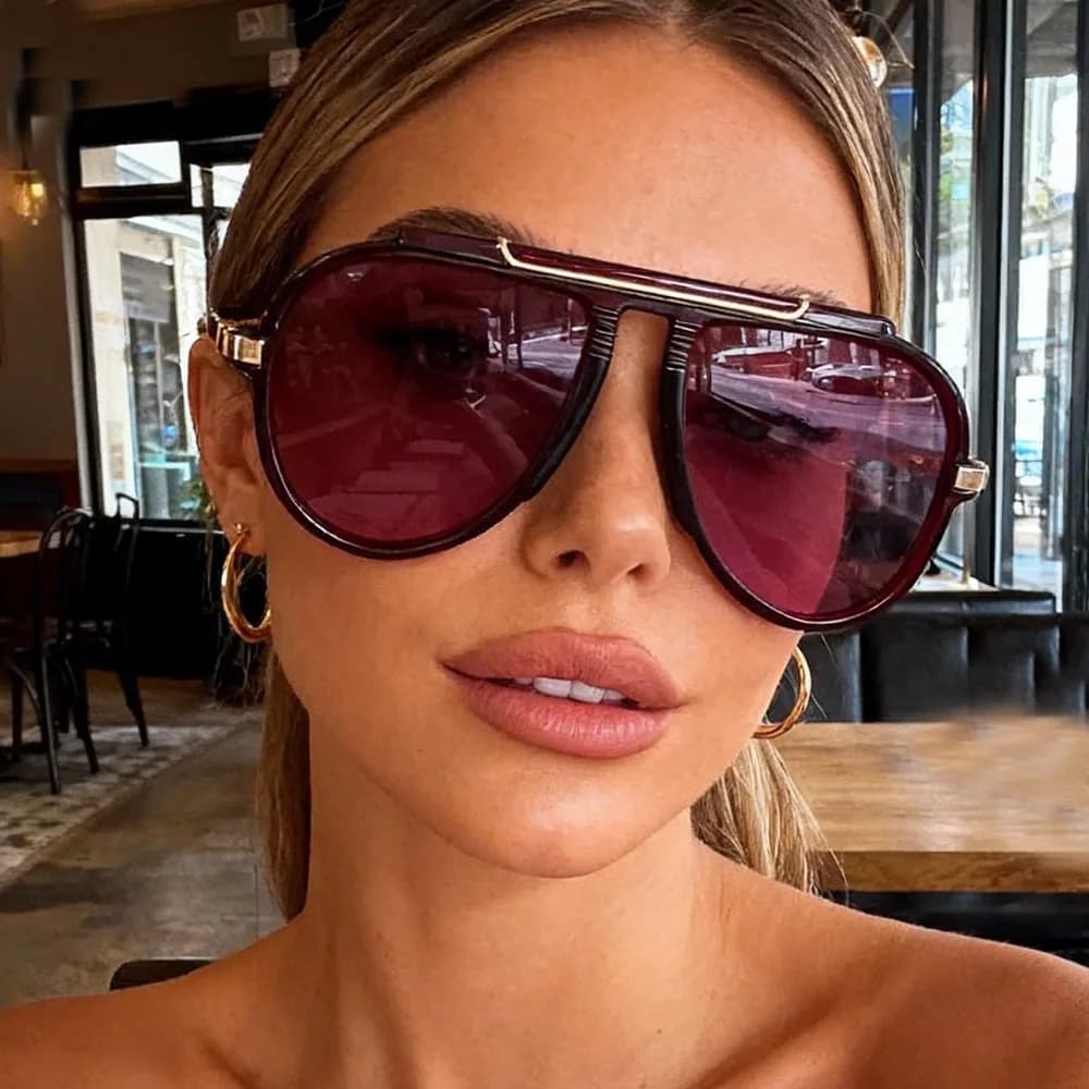 New Alloy Oversized Pilot Women Sunglasses Vintage Gradient Red Sun Glasses Ladies Trendy Oval Shades UV400 Men Trending Eyewear
