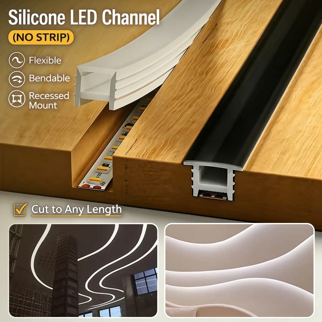 Flexible Silicone LED Channel with Diffuser Bendable Waterproof Silicone LED Profile for Recessed Linear Lighting Black White
