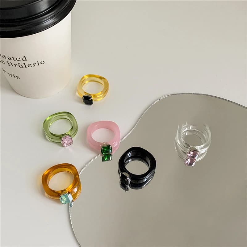 Fashion Luxury Irregular Geometric Transparent Colorful Crystal Rhinestone Zircon Round Ring For Women Shiny Jewelry Accessories