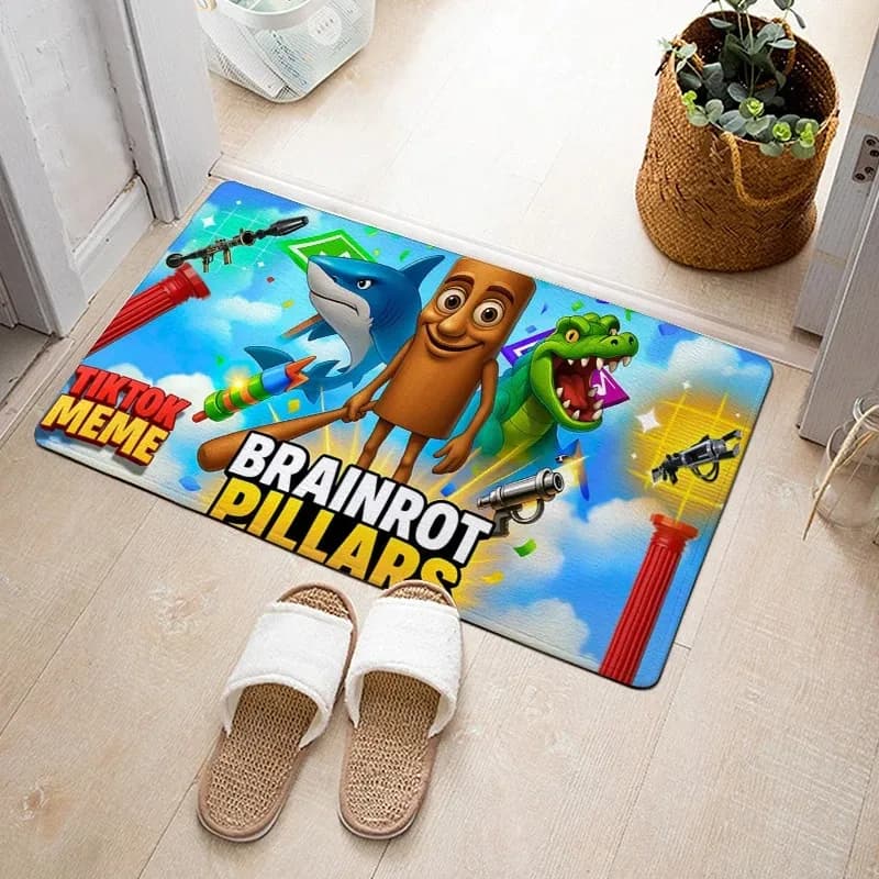BRAINROT BOXFIGHTS Carpet Mat Rug Cartoon Shark Crocodile Plane TikTok Meme Home Decoration Fun Game Style Floor Mat Welcome Mat