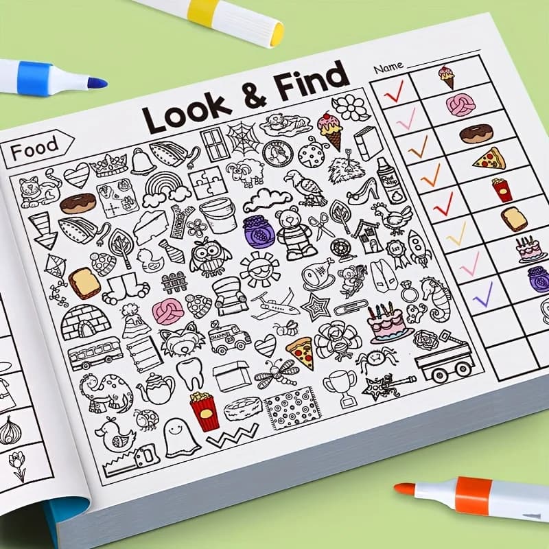Children's Hidden Object Coloring Book, Includes 100+ Search and Coloring Activities - Interactive Search and Coloring Activity Workbook, Suitable for School, Home, Travel - Educational Puzzle Book, Coloring Practice Book, Early Education Materials, Learning Supplies, Number Coloring Book, Alphabet Coloring Book, Magic Coloring Book, Number Coloring Book.
