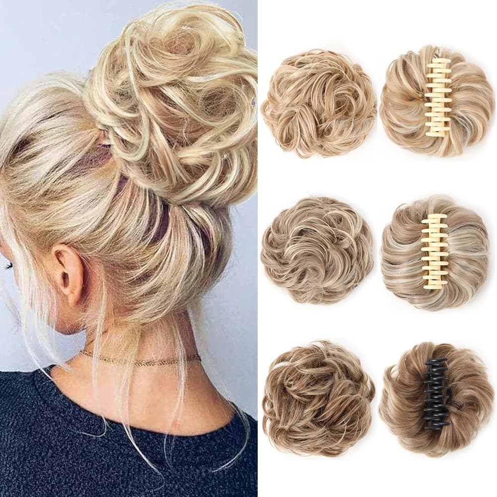Claw Clip Messy Bun Ponytail Messy Hair Bun Extensions Wavy Curly Chignon Synthetic Tousled Updo Hairpieces for Women Girls
