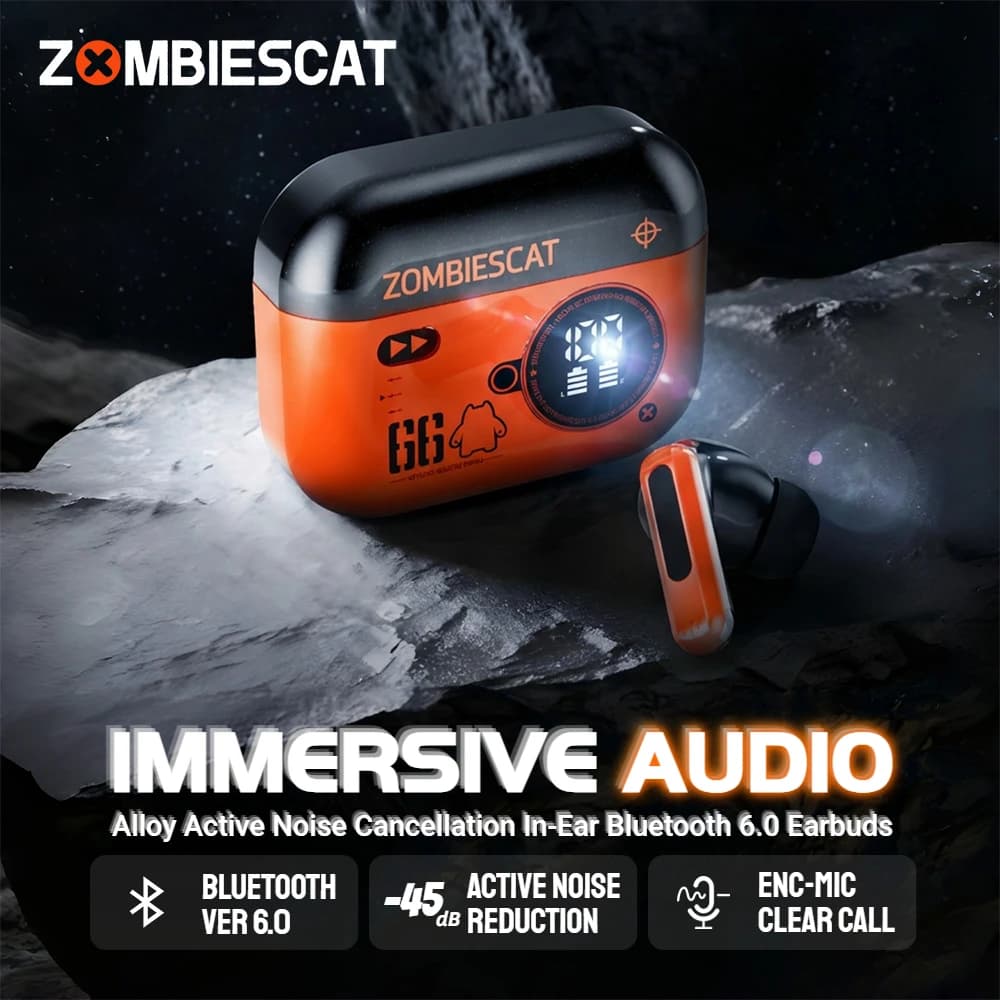 Zombies Cat B20 Alloy ANC Bluetooth 6.0 Earbuds -45dB Active Noise Cancellation Headphones Powerful Bass TWS Wireless Earphone