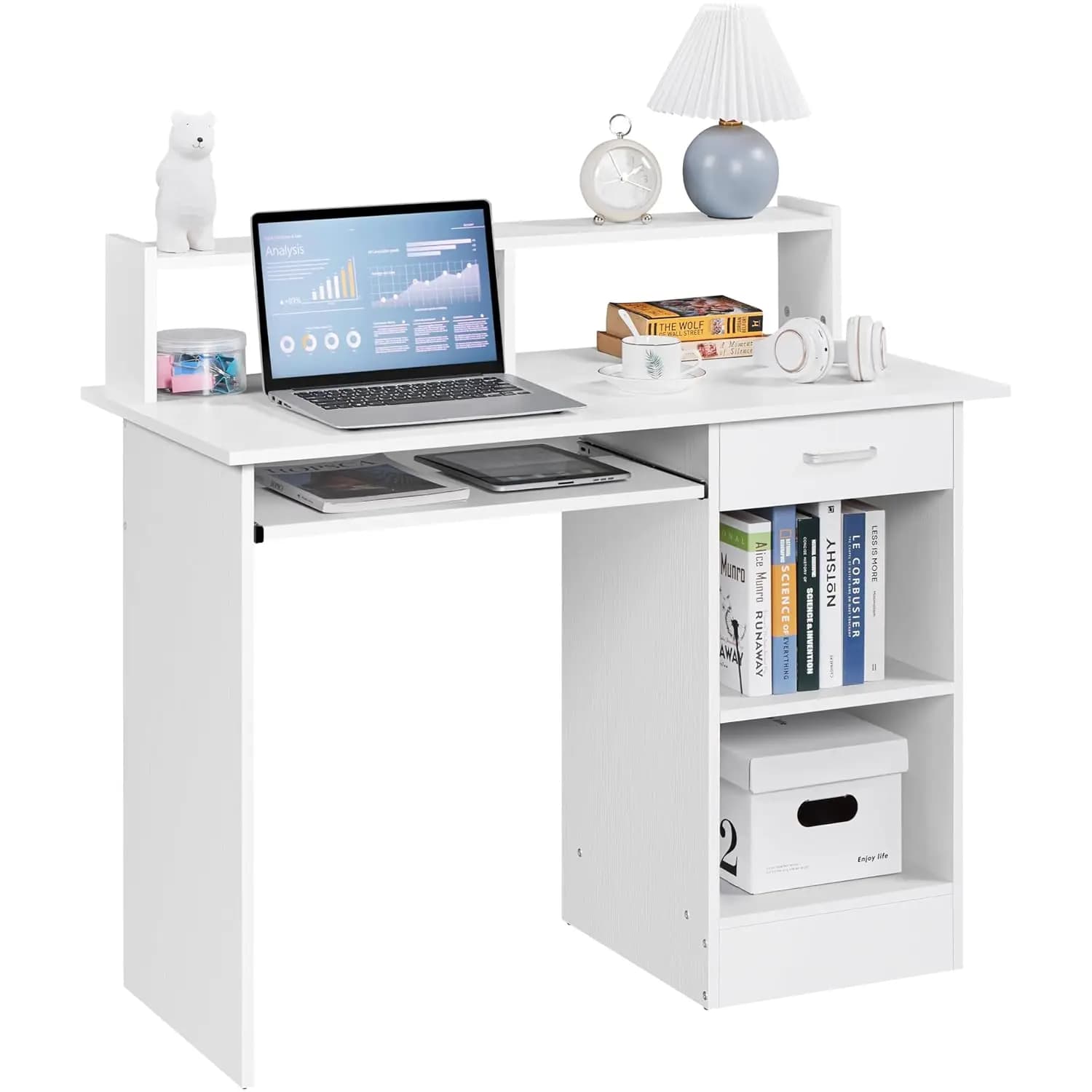 Wood Computer Desk Keyboard Tray Drawers Hutch Student Writing Table White Customized