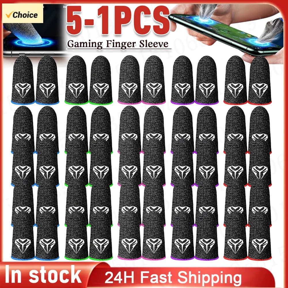 5-1Pairs Breathable Finger Sleeves For Gaming Touchscreen Finger Covers Silver Fiber Phone Games PUBG Finger Thumb Sleeve