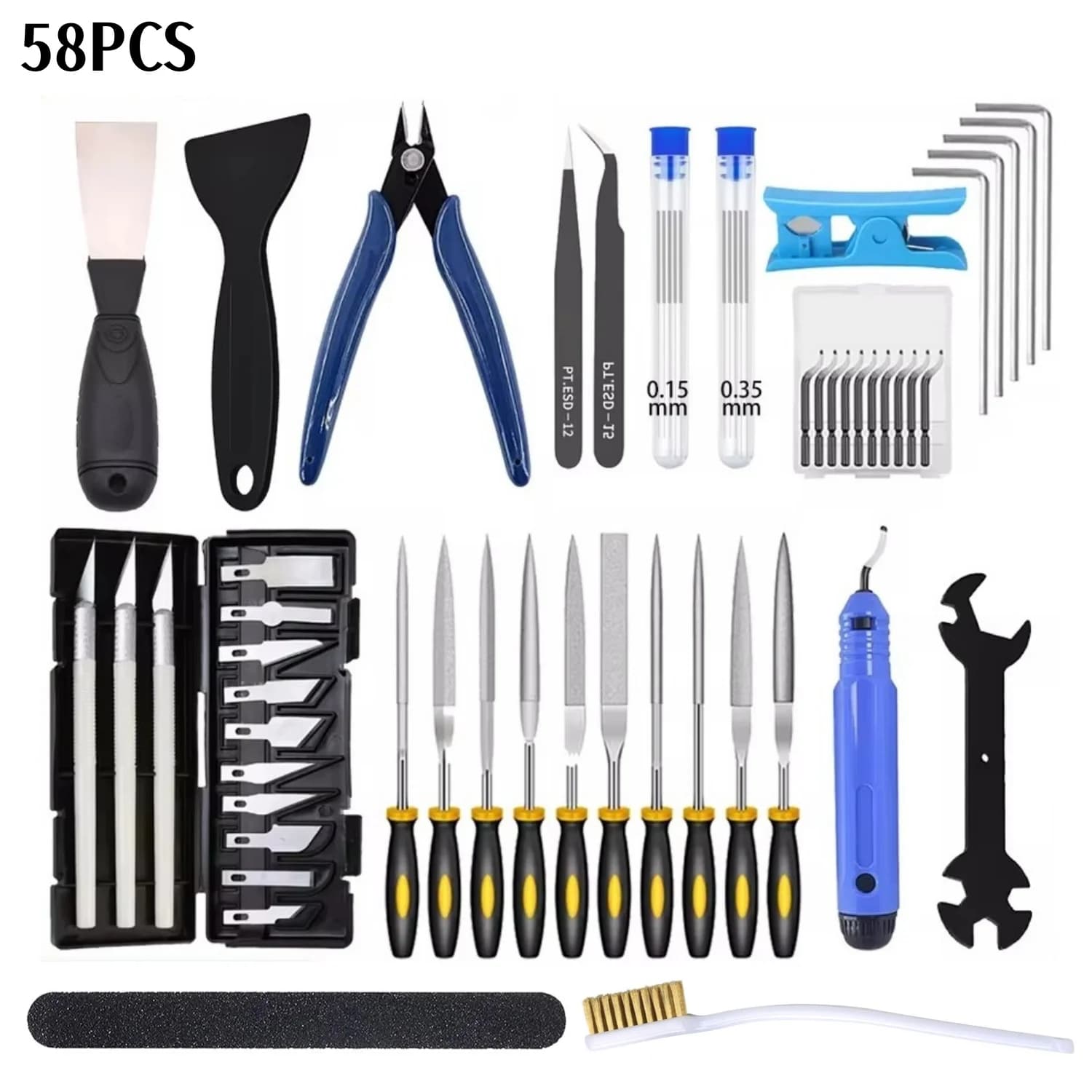 3D Printer Tool Kit for FDM/SLA – Nozzle Cleaner, Scraper, Tweezers, File & Engraving Tools for Maintenance