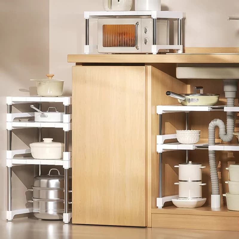 Expandable Kitchen Cabinet Storage Rack Pot Organizer Divider Adjustable Sink Storage Shelf Home Organization Solution