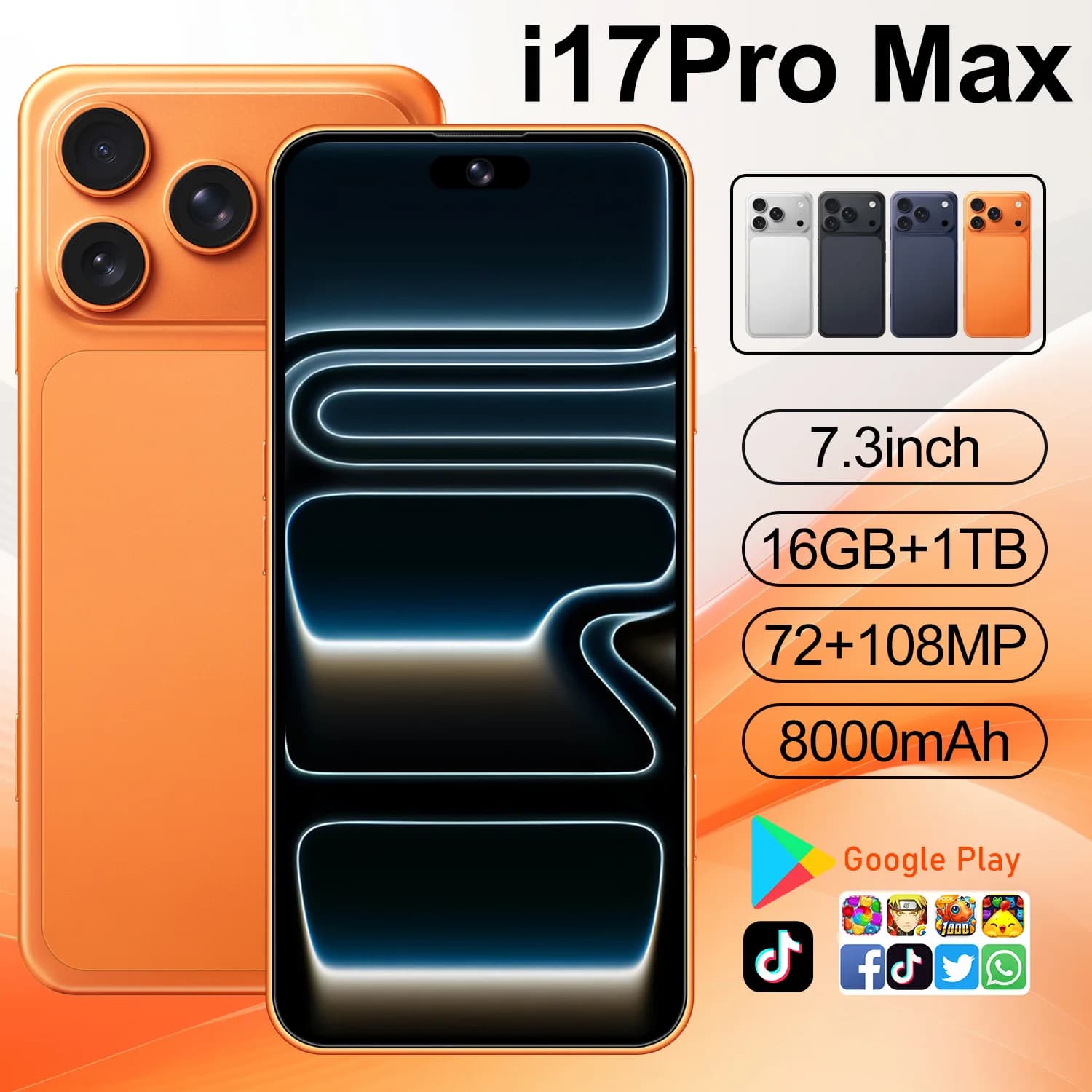 Global Vision 17 Pro Max Smartphone 5G Android 14 16GB RAM 1TB ROM 6.3 Inch Phone 2280x1080HD 24+48MP 4 5G Network Mobile Phone
