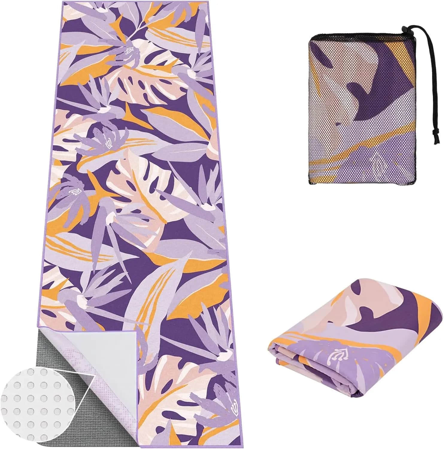 Non-Slip Microfiber Yoga Mat Towel with Corner Pockets, 70x26 Inch, Sweat-Absorbent for Pilates and Fitness