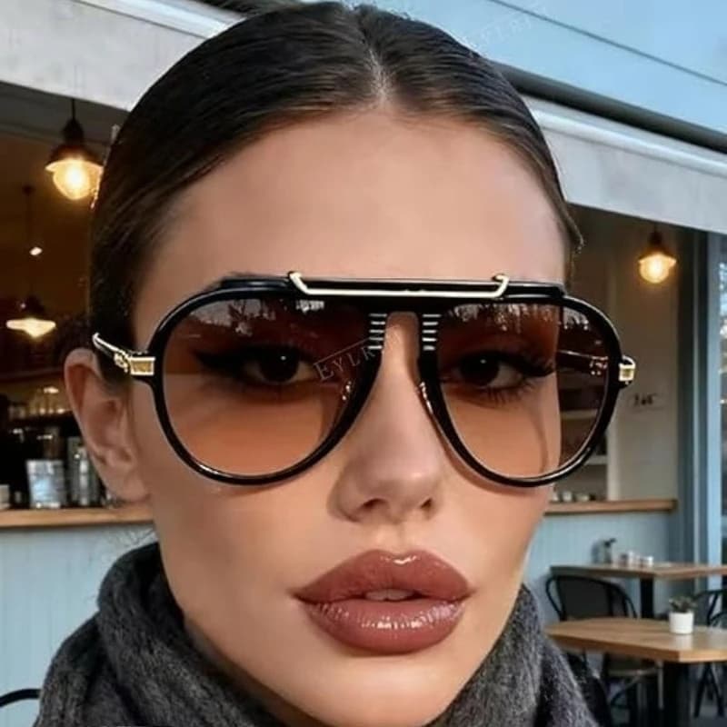Oversized Retro Aviator Sunglasses for Women Men Trendy Gold Metal Sun Glasses Pilot Gradient  Shades
