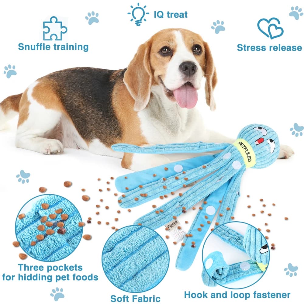 Plush Dog Snuffle Toy Octopus Puzzle Interactive Chew Toy Slow Feeding Game for Puppies