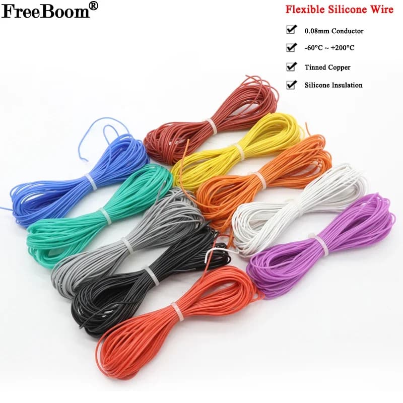 1M/5M Heat-resistant Cable 30 28 26 24 22 20 18 16 15 14 13 12 10 AWG Ultra Soft Silicone Wire High Temperature Flexible Copper