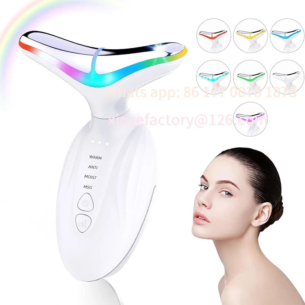 Customizable 7 Colors Lifting Neck Beauty Device Handheld Led Vibration Face Neck Massager Anti Wrinkle Skin Care Tool Improve
