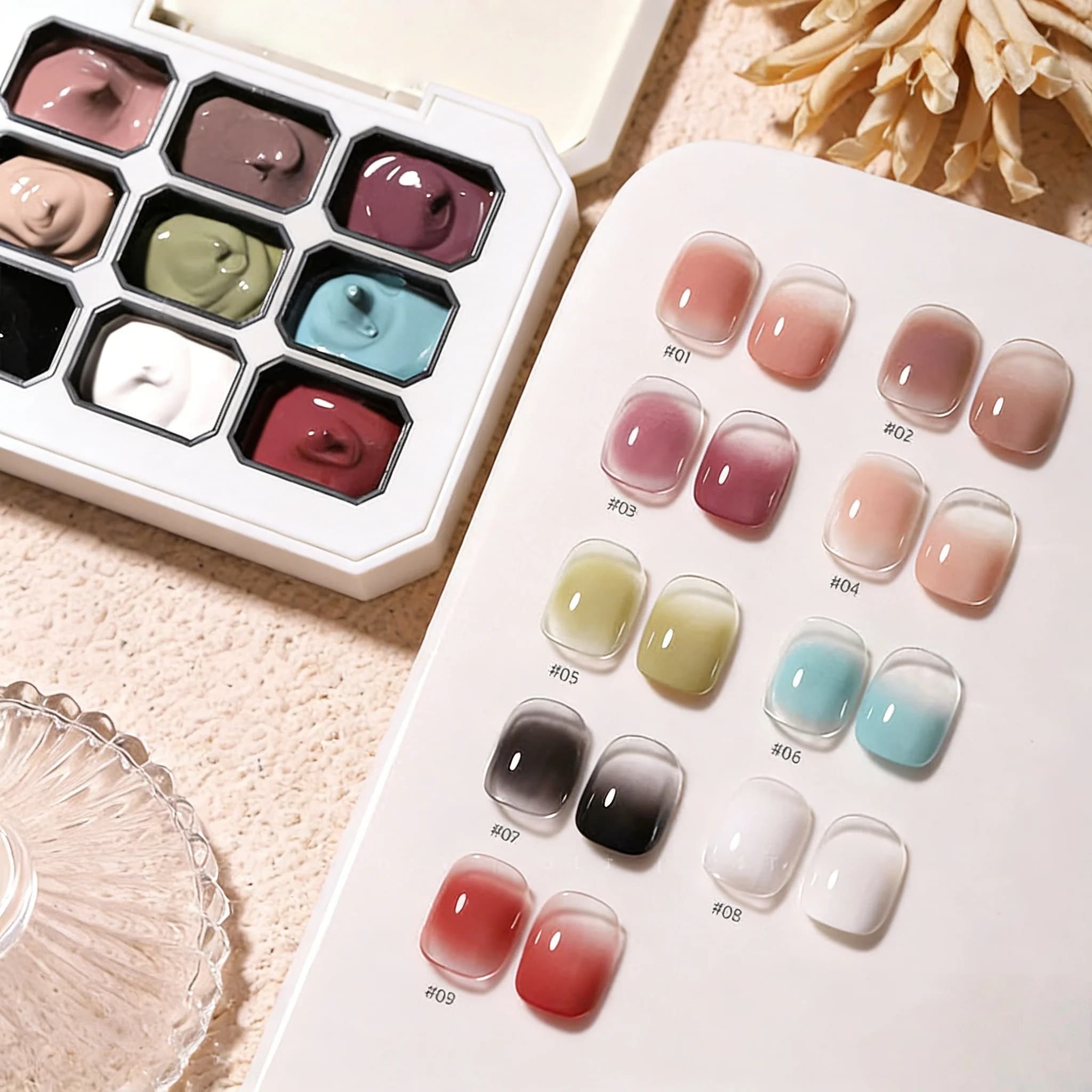 9 color solid  nail polish glue, 9-grid color painting glue ,high saturation thick gradient patting glue nail art creation