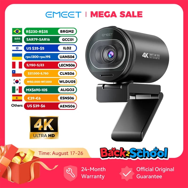 Webcam 4K Streaming Web Camera 1080P 60FPS USB Camera EMEET S600 Autofocus Living Stream Camera With Mics for Tiktok/YouTube