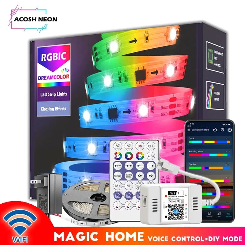 65.6FT/20M Addressable Led Strip Lights RGBIC Dreamcolor Night Lights Lighting Magic Home App Control Led Strip for Home