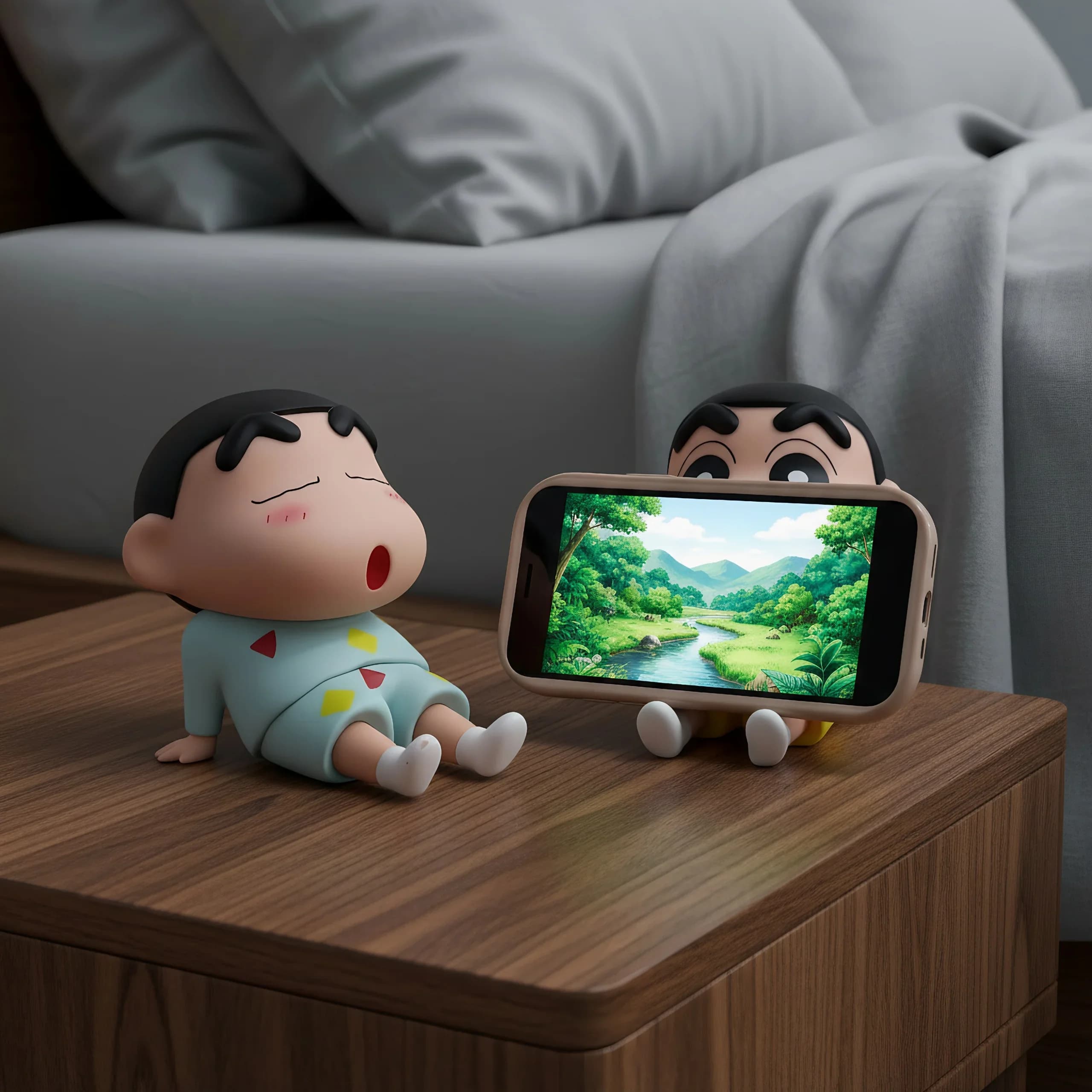 Crayon Shin-Chan Anime Figure Phone Holder, Kawaii Desktop Decoration, Mini Collection Toy, Cute Gift for Girls Teens