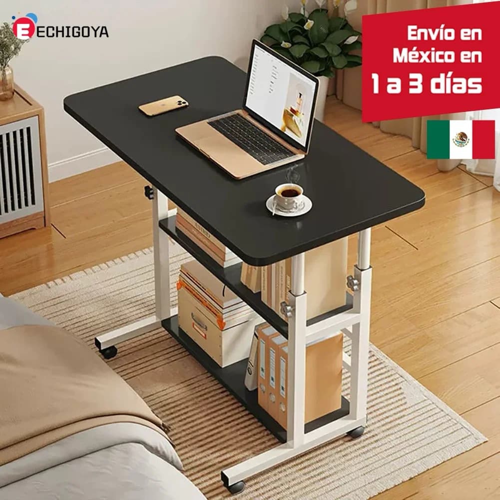 Echigoya Portable Desk, Laptop Table, Computer Desk with Shelves, Adjustable Height Standing Desk with Wheels, Hospital Bed Table, Home Office, 60Cm*40Cm