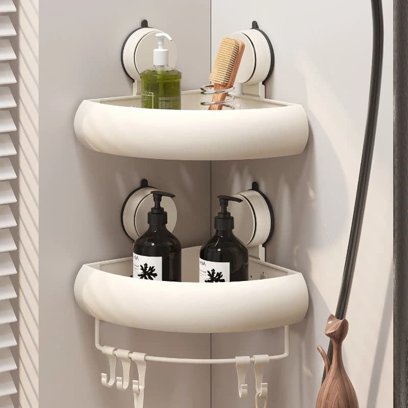Home Storage&Organization Nordic Style Suction Cup Bathroom Shelf Waterproof Wall Mounted Aluminum Corner Organizer No Drilling