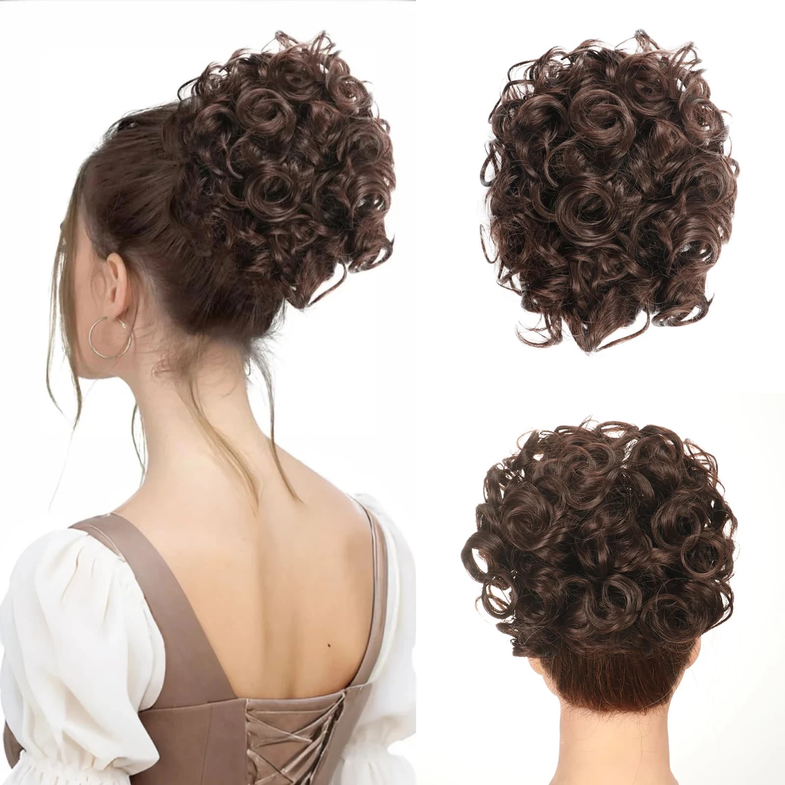Synthetic Scrunchie Chignon Hairpiece Curly Dish Hair Bun Extension with Combs Messy Bun Hair Piece for Women Girls