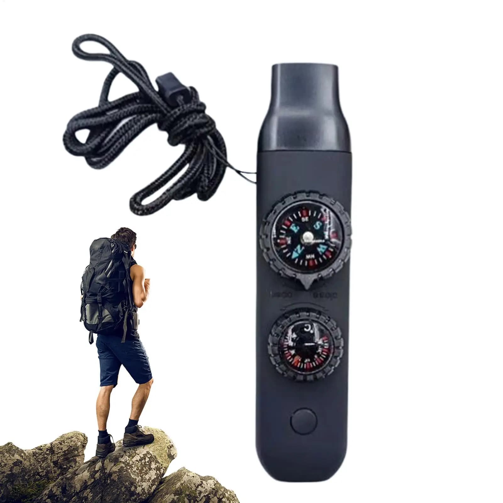 Survival Whistle With Compass LED Light & Thermometer, Loud Emergency Signals For Outdoor Safety Gear, Hiking Camping