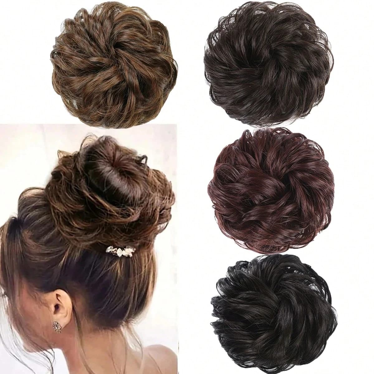 1 Piece Bun Hairpiece Made of Artificial Silk, Hair Ring for Creating a Bun Hairstyle, Women's Hair Accessory, Elastic Wavy Curly Hair Bun Extension, Synthetic Hairpiece for Volume and Curls, Suitable for Women and Girls