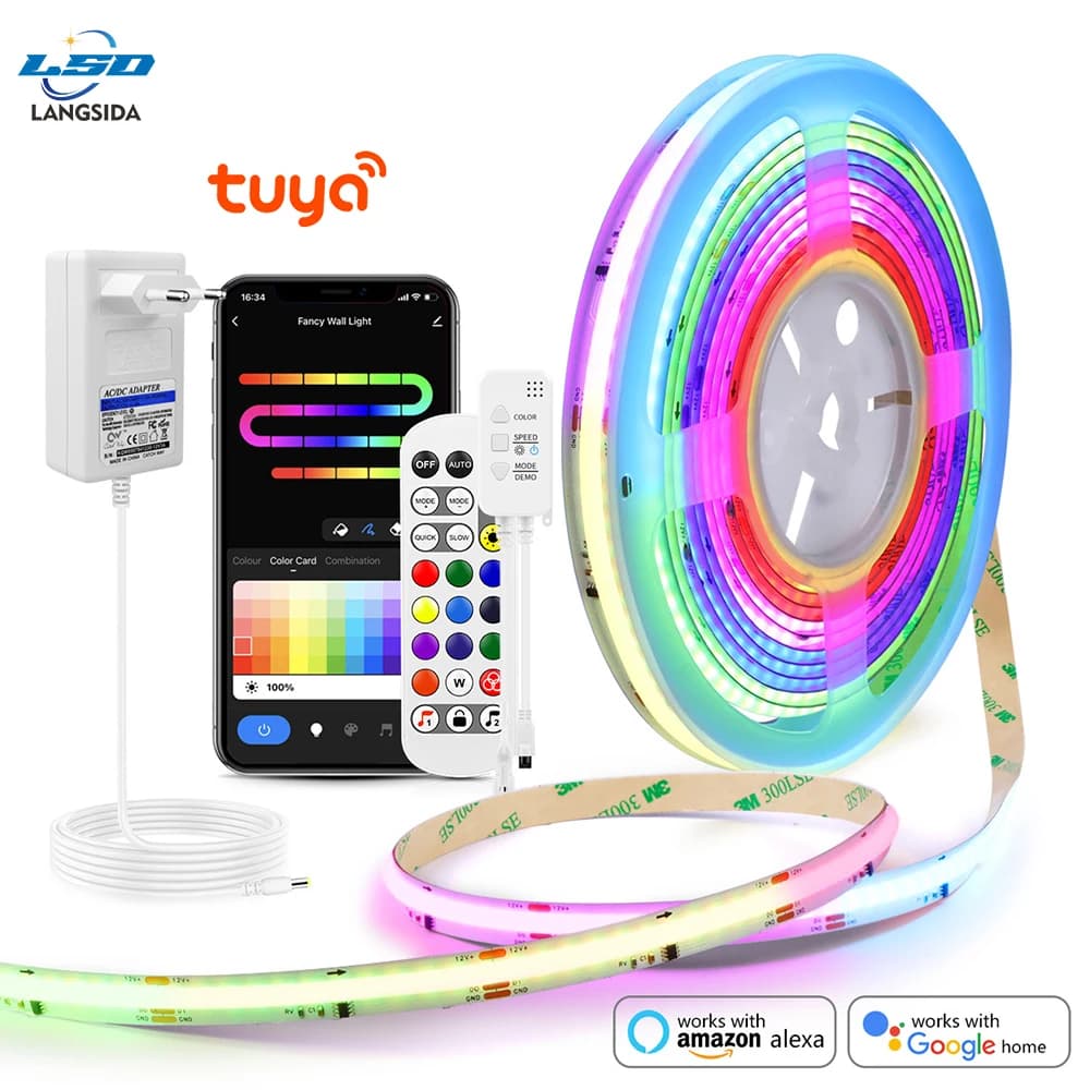 Tuya Smart WIFI RGBIC COB LED Strip Light Tape Addressable WS2812 IC Flexible RGB Neon LED Light 12V APPControl for Alexa Google