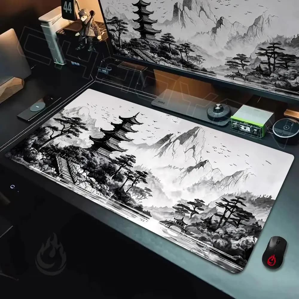 Artistic Ink Wash Landscape Mouse Pad Desk Mat Non-Slip Durable office mouse mat gaming mats with Stitched Edge HD printing