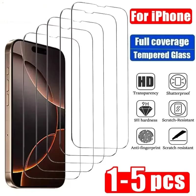 1-5PCS HD-Definition Tempered Glass for iPhone 17 14 13 12 11 16 15 Pro Max 12 13 X Xs Max XR Glass Screen Protector