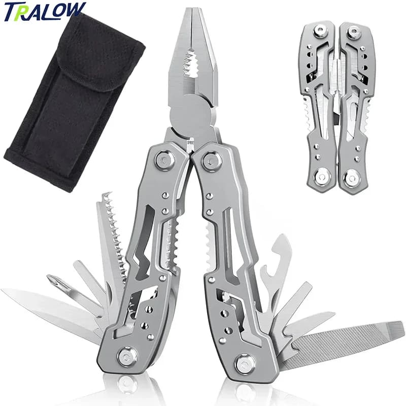 TRALOW 14-in-1 Multitool Pliers Stainless Steel Folding Portable Survival Tool for Camping Hiking Hunting Outdoor Emergency Gear