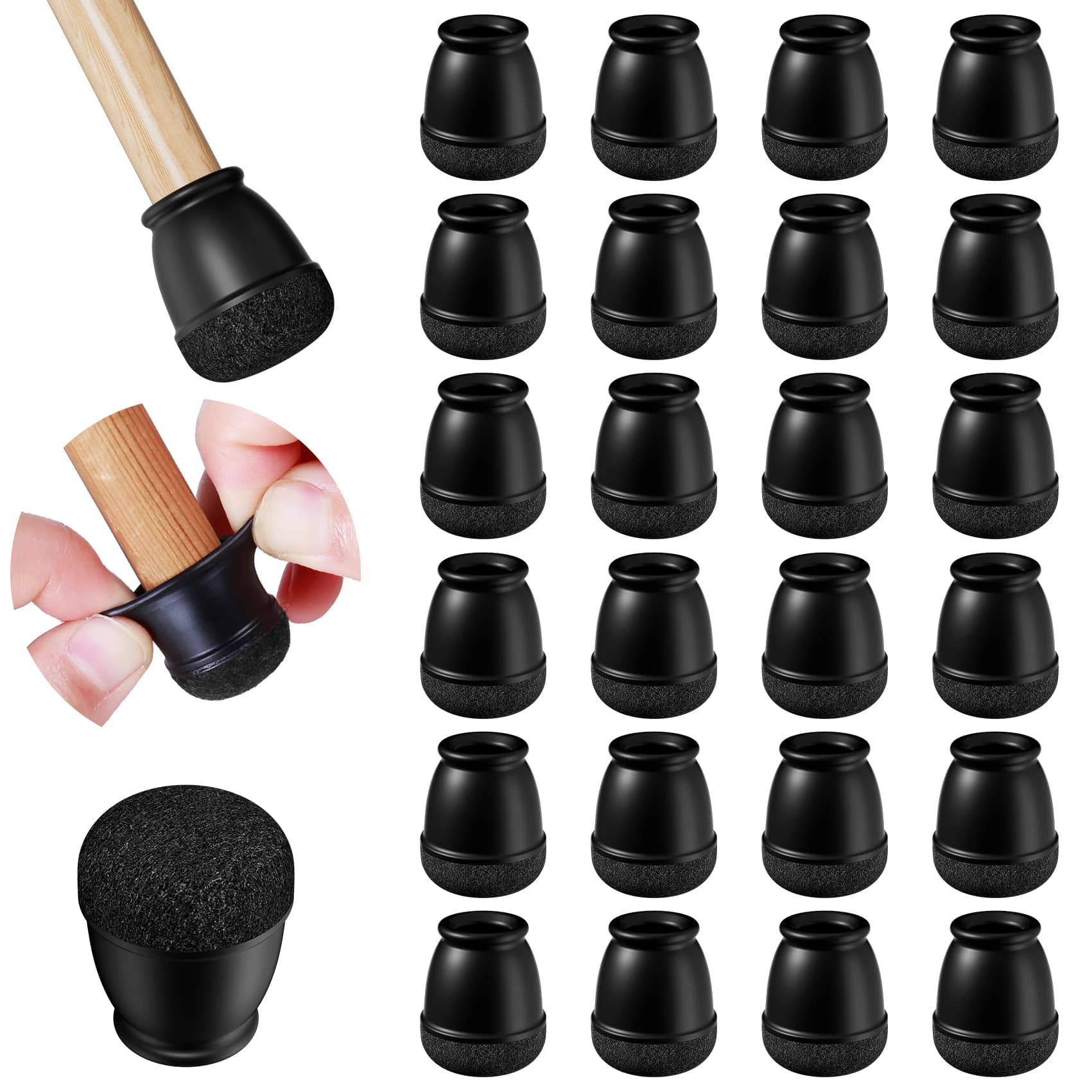 16PCS Black Silicone Chair Leg Caps Covers Round Felt Furniture Floor Protectors for Hardwood Floors Noise Reduction Pads