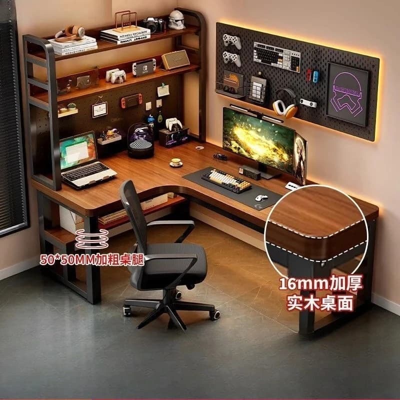 Premium Solid wood corner computer desk bedroom home desktop bookshelf integrated double e-sports table