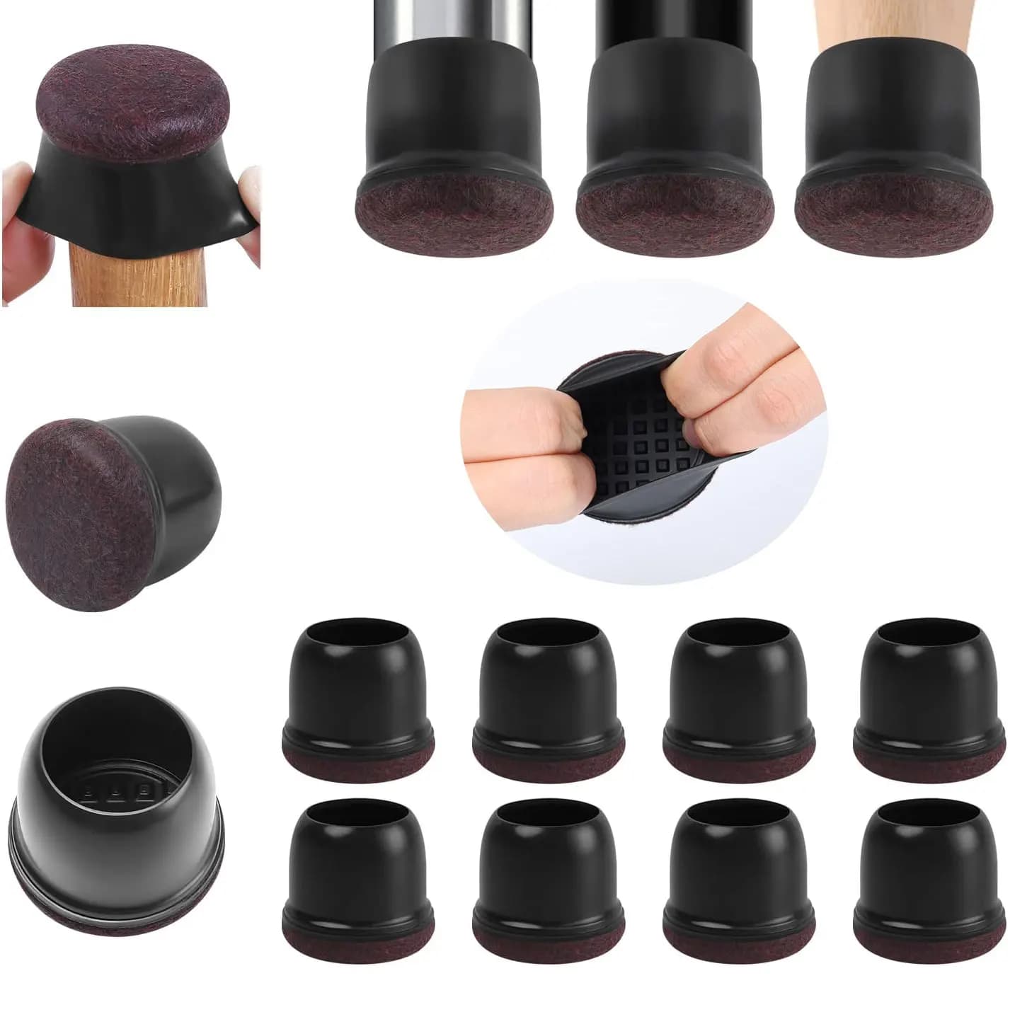 8PCS Chair Leg Floor Protectors Round Silicone Furniture Leg Foot Covers Table Feet Cups For Hardwood Floors Thick Wrap Felt Pad