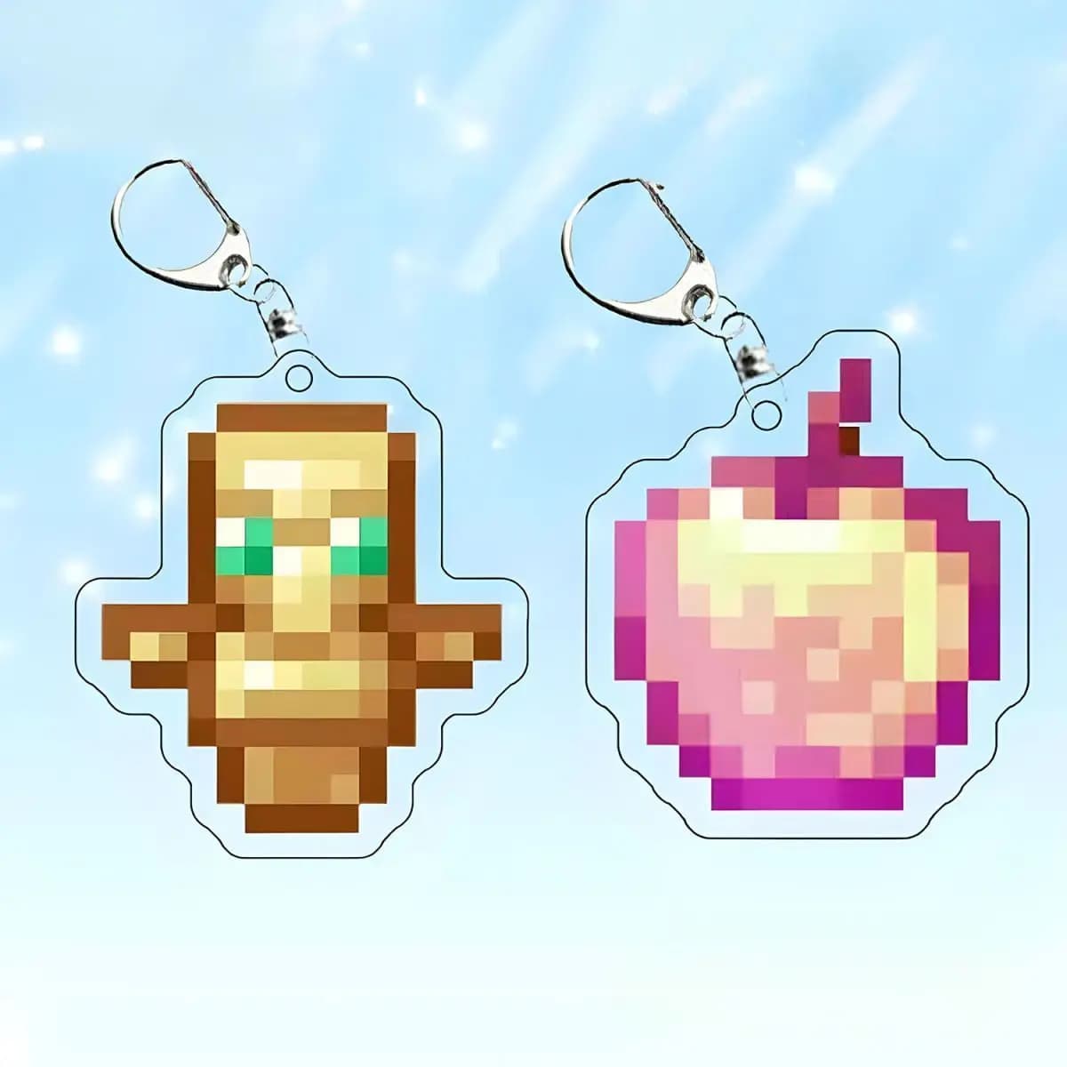 2-10 Pcs/set Totem of Undying Diamond Sword Eye of Enchanted Golden Apple Keychain Pickaxe Model Toys Collect Keyrings