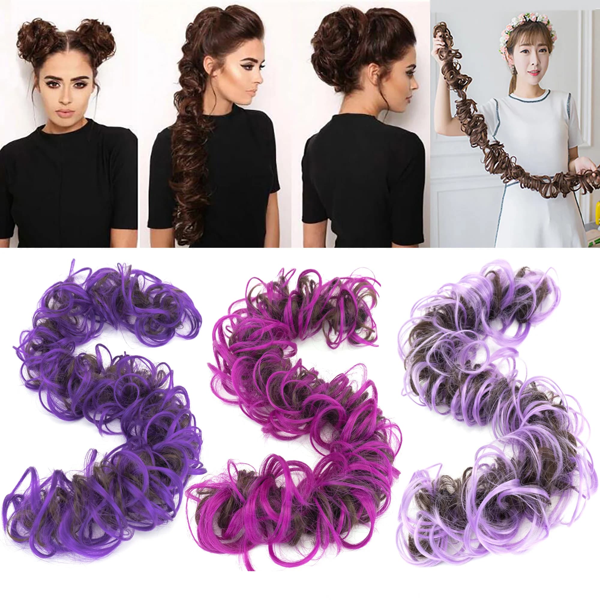 Large Synthetic Hairpiece Curly Messy Hair Bun Wrap Scrunchies Elastic Hair Band Donut Updo Chignon Hair Extension Piece