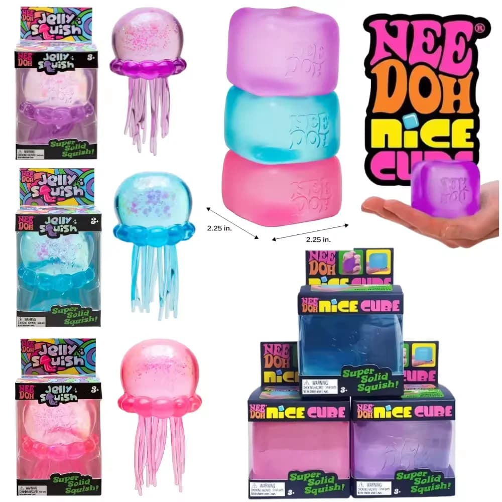 Trending Nee Doh Jellyfish & Cube Squish Toy, Soft Jelly Squeeze Stress Relief Fidget Toy, Sensory NeeDoh for Kids & Adults New