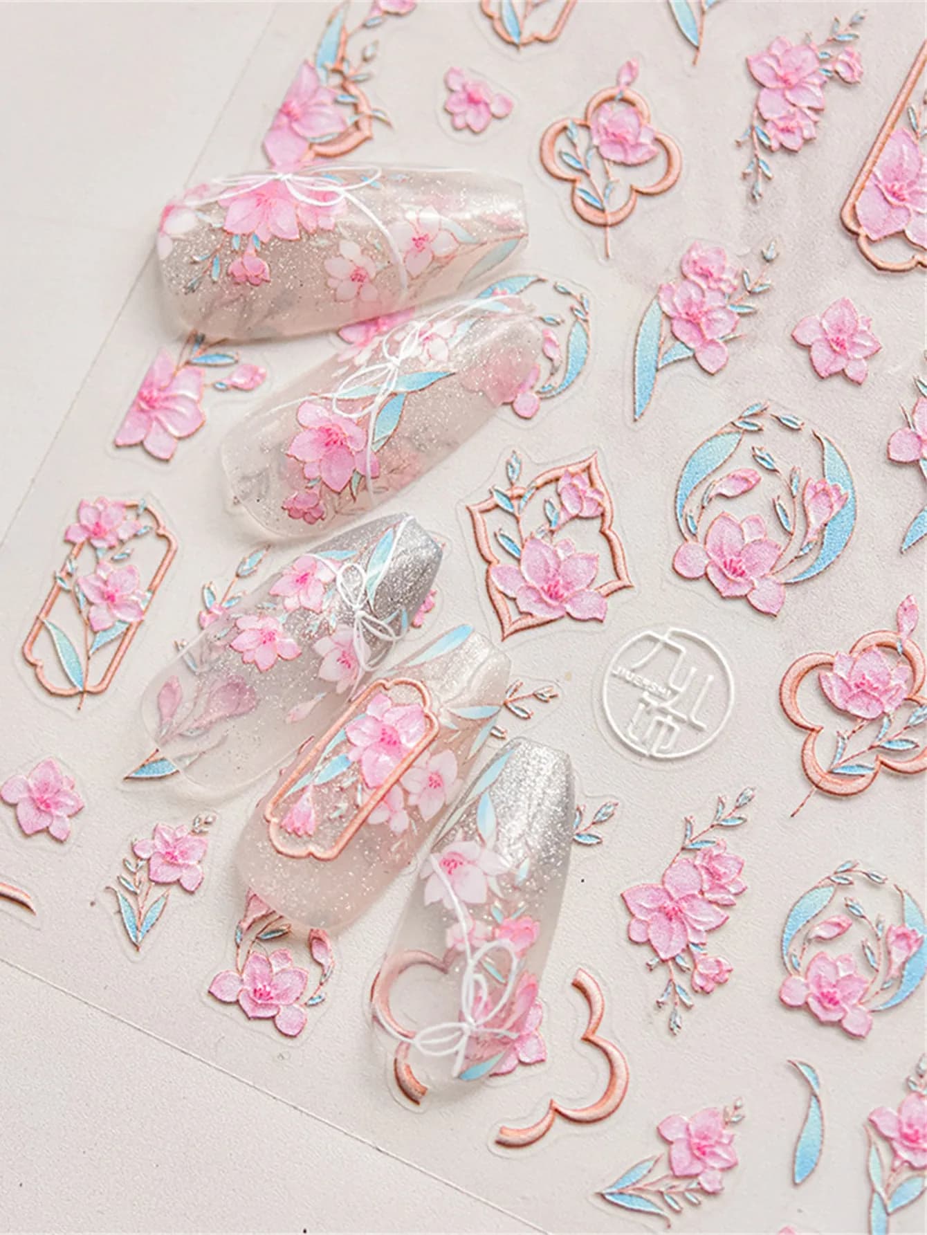 1pcs 5D  Nail Art Stickers Soft Relief Freesia Peony Tulip Flower Embossed Mixed Petal Leaf Self Adhesive Nail Decorations