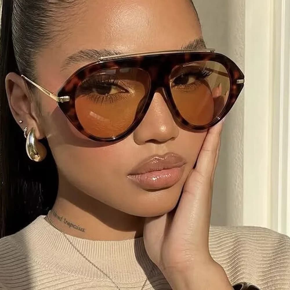 Vintage Patchwork Ins Popular Fashion Oversized Pilot Sunglasses Women Shades UV400 Retro Gradient Men Blue Green Sun Glasses