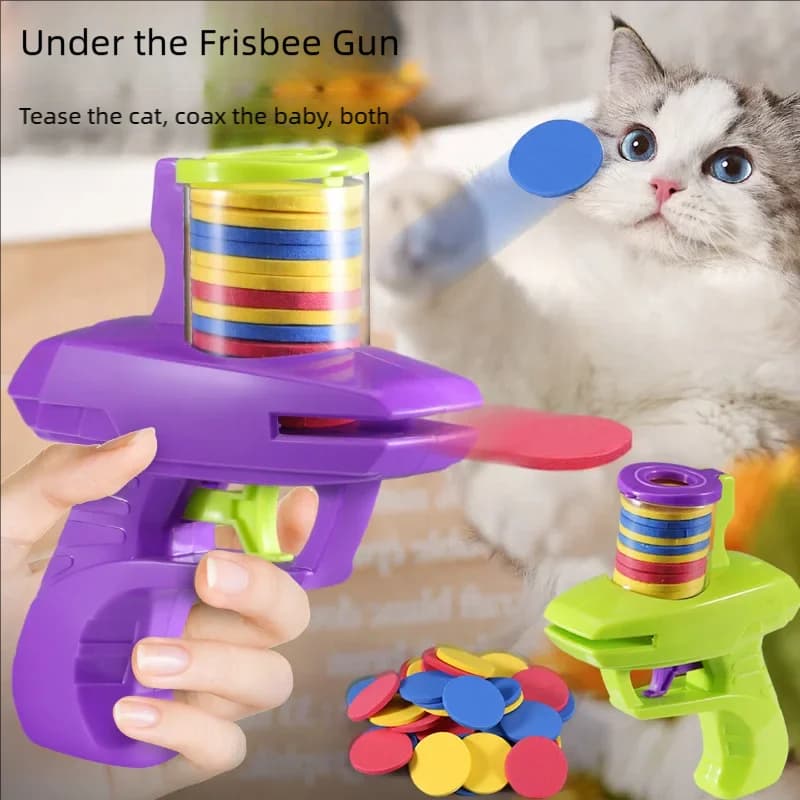 Cat Dog Toy with Colorful Flying Discs Set, Pet Toy Gun Launcher Interactive Toys for Kitten Indoor & Outdoor Training Chasing