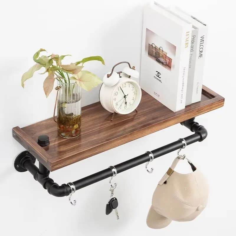 Solid Wood Home Storage Rack Entryway Key Organizer with Moisture-Proof Shelf And Stainless Steel Rod for Hallway Organization