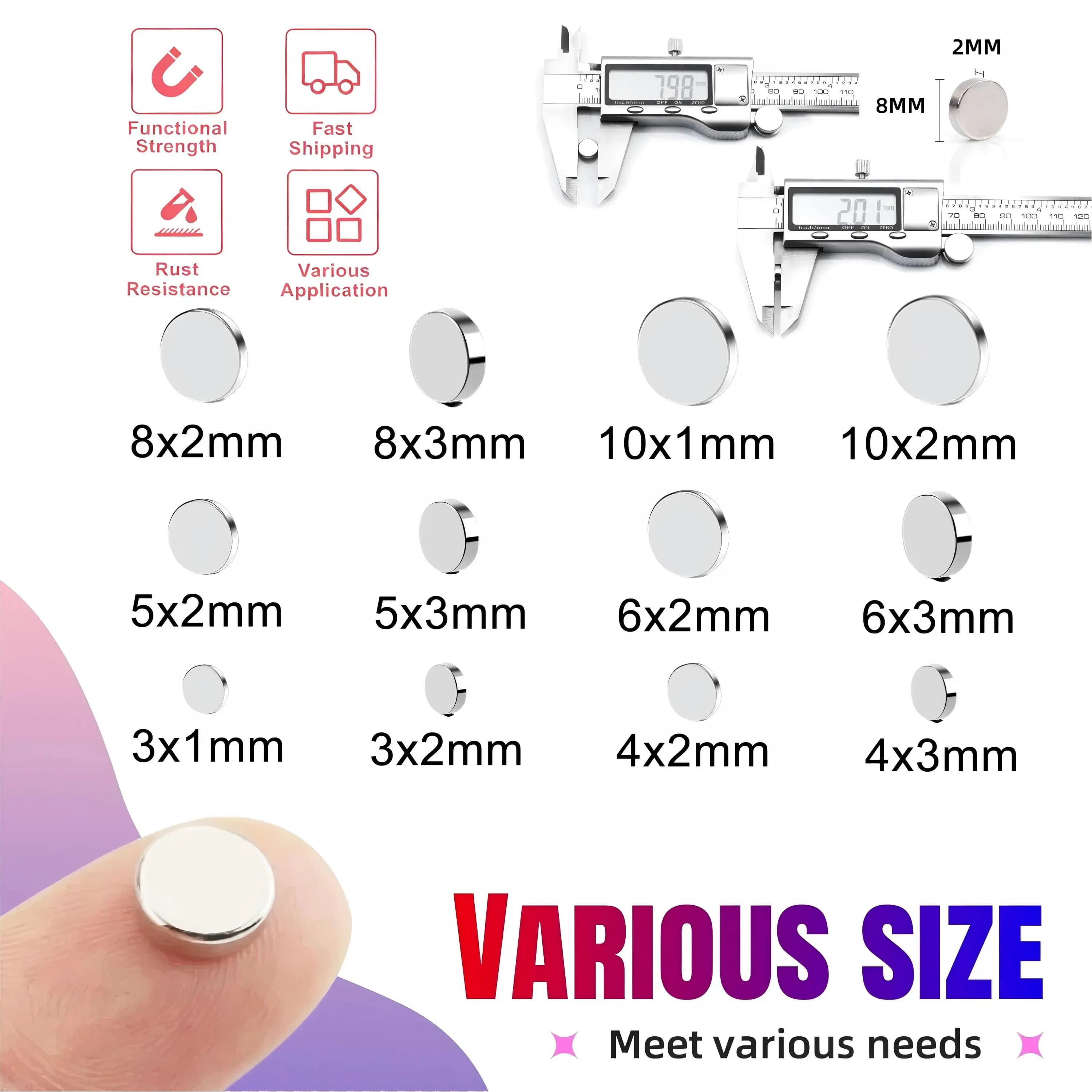 Super Powerful Magnet Strong Magnet Round Small Magnet for Decoration, Fridge, DIY, Office, 3x1,3x2,4x1,4x2,5x2,5x3,6x2,8x2,10x2