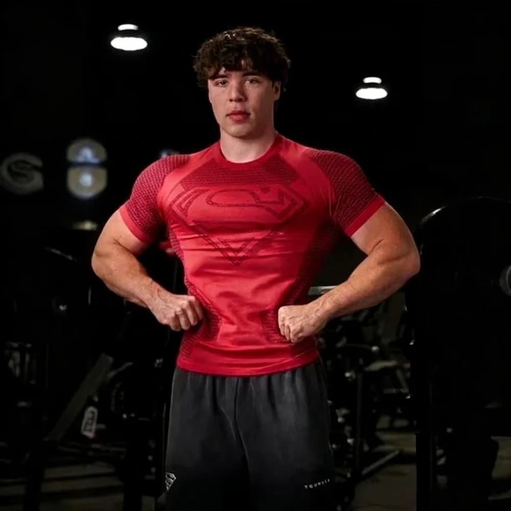 2026 New Superman Style Short-Sleeve Men's Quick-Drying Fitness Trendy Casual Outdoor T-Shirt, Breathable and Stylish